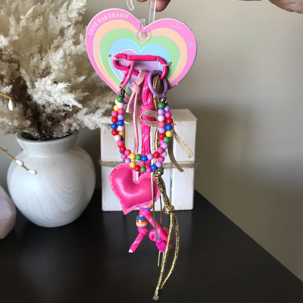 Danbar Multi Charm Pink Heart Bag Charm Key Chain, NWT